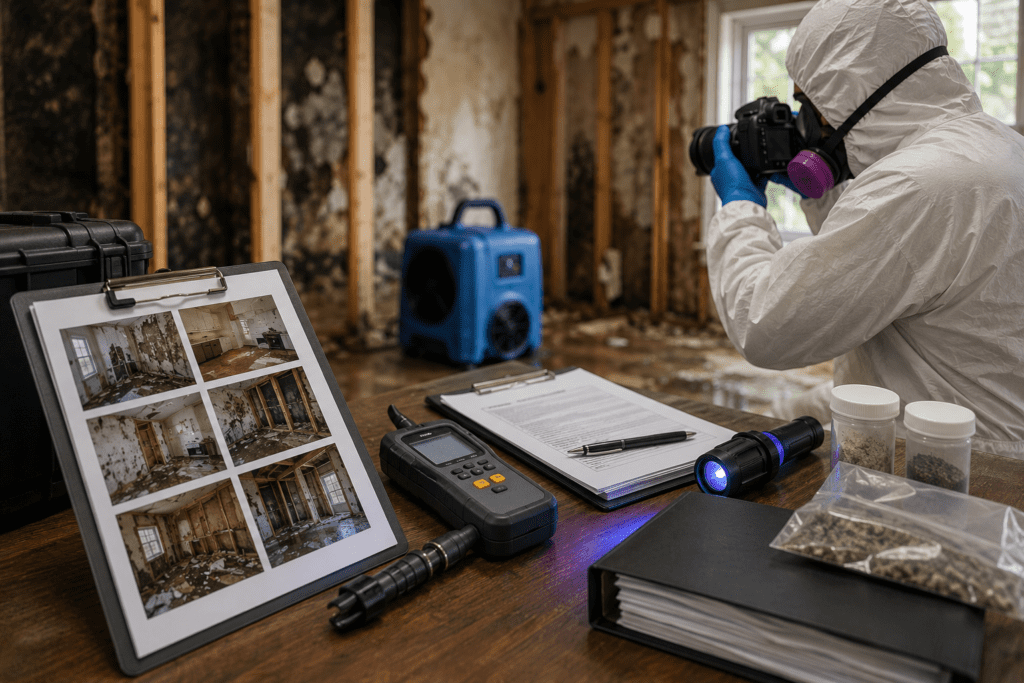 professional remediation specialists documenting a hoarders home.